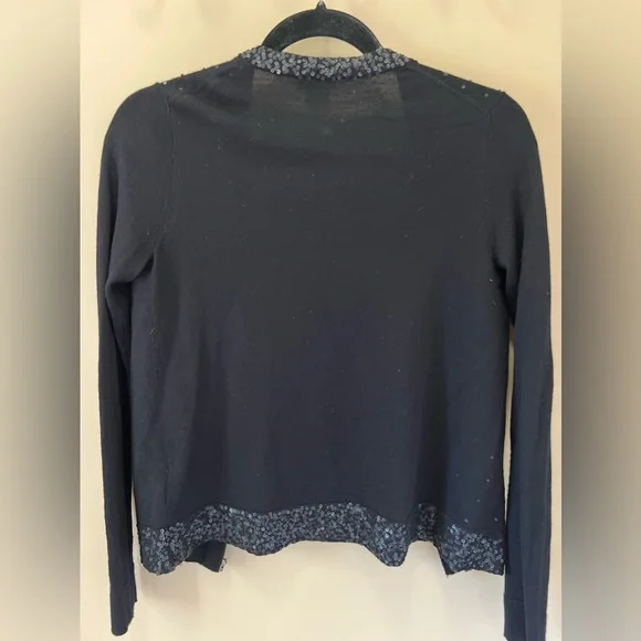 J. Crew Sequin Full Zip Cardigan Womens XS Extra Small Black Merino Wool - Picture 6 of 7